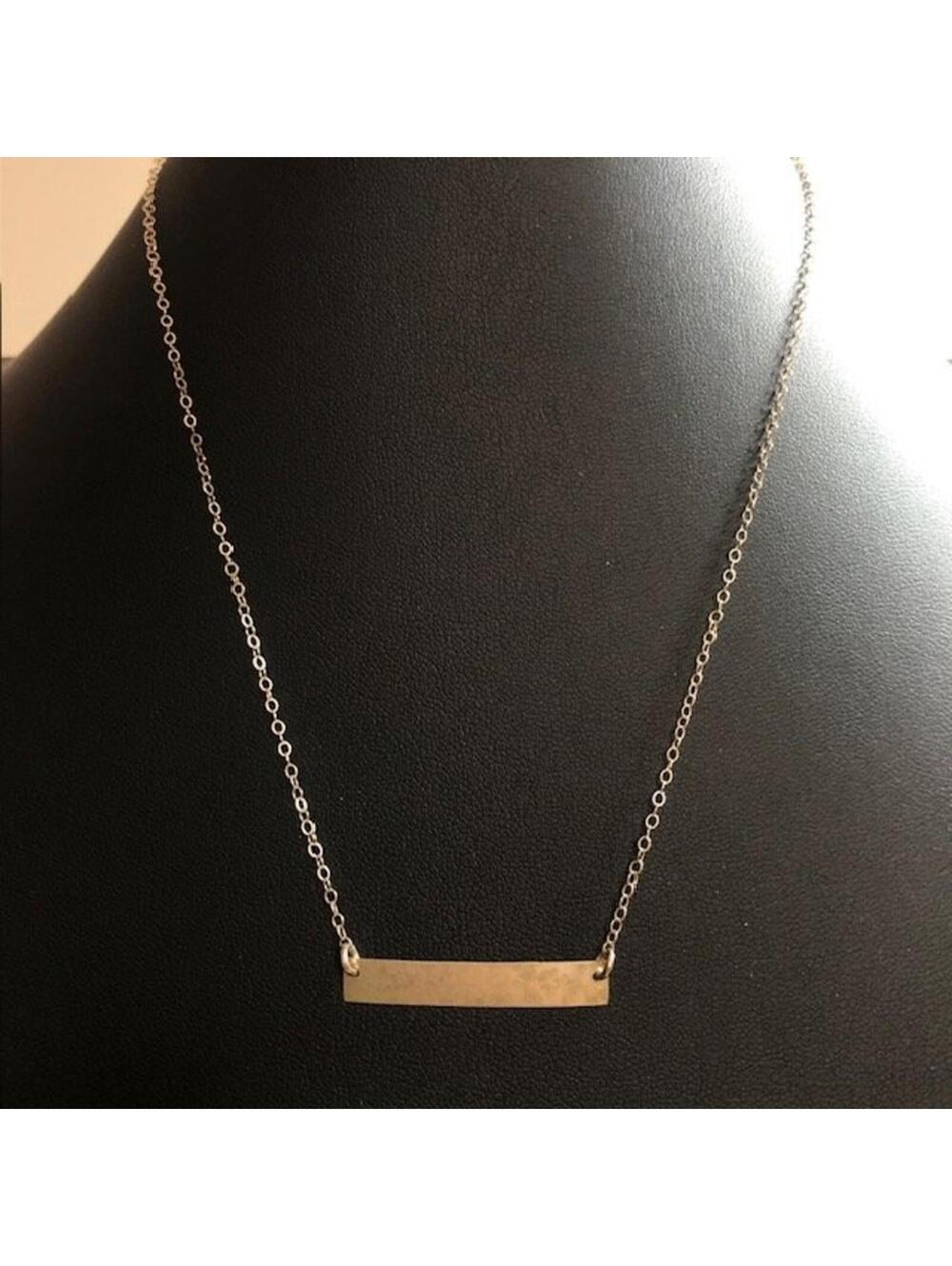 B1680  Silver Tone Bar Necklace Delicate 18" Minimalist Pendant Chain Jewelry